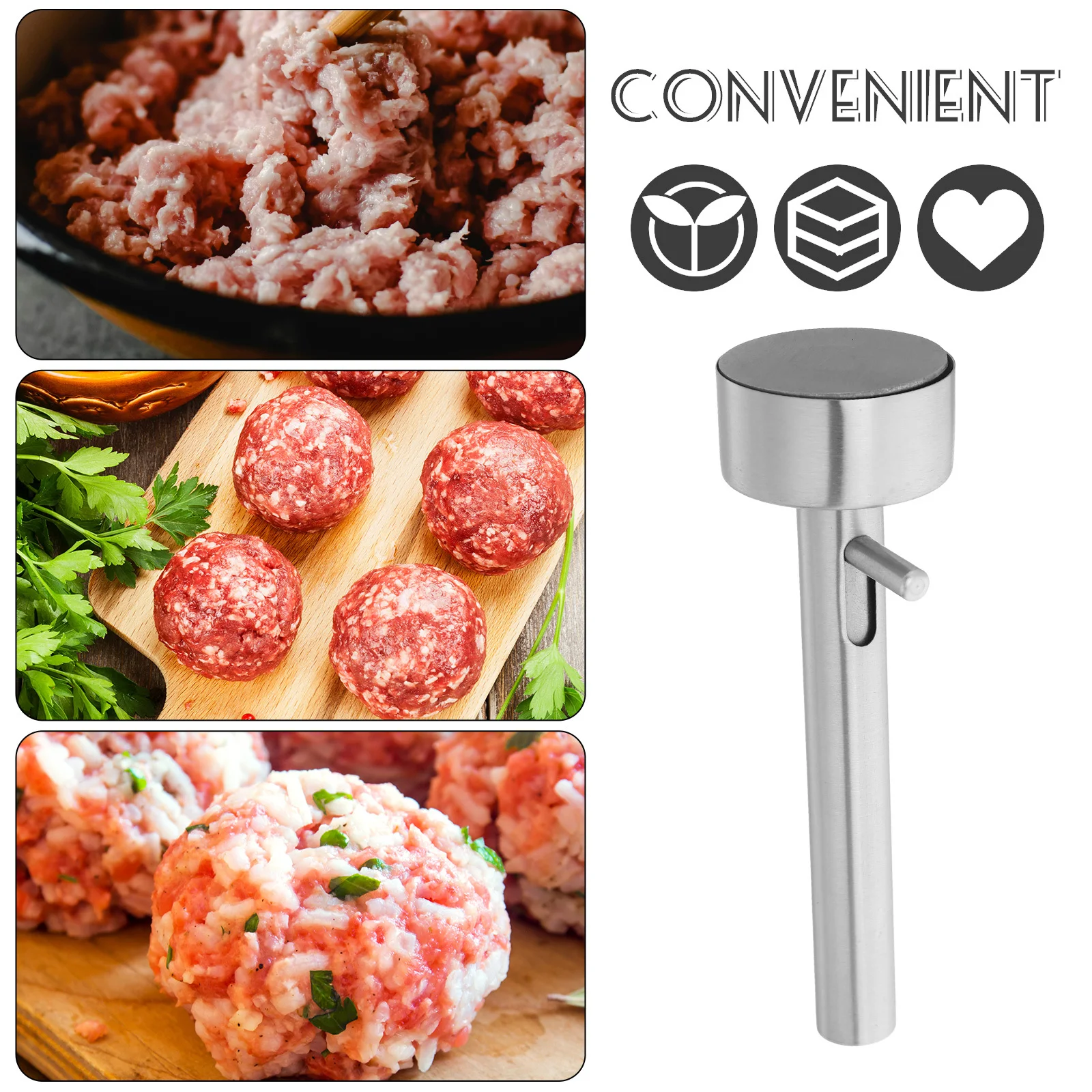 Non-Stick Meatball Maker Tool Stainless Steel Round Press Design Home Cooking Silver Meat Baller Spoon Press Type Meatball Tools