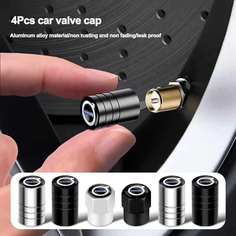 

4pcs Car Wheel Tire Valve Caps Air Stem Covers For Volvo V50 V70 T6 V90 EX30 EX90 EM90 C40 S40 S80L XC-Classic C70 CX70 Rdesign