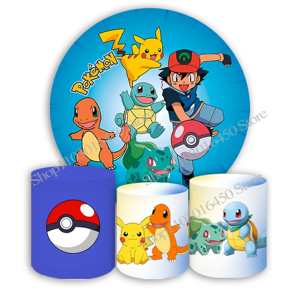 

Pokemon Pikachuu Round Backdrop Elastic Circle Colorful Baby Shower For Kids Birthday Party Background Cylinder Decoration Props