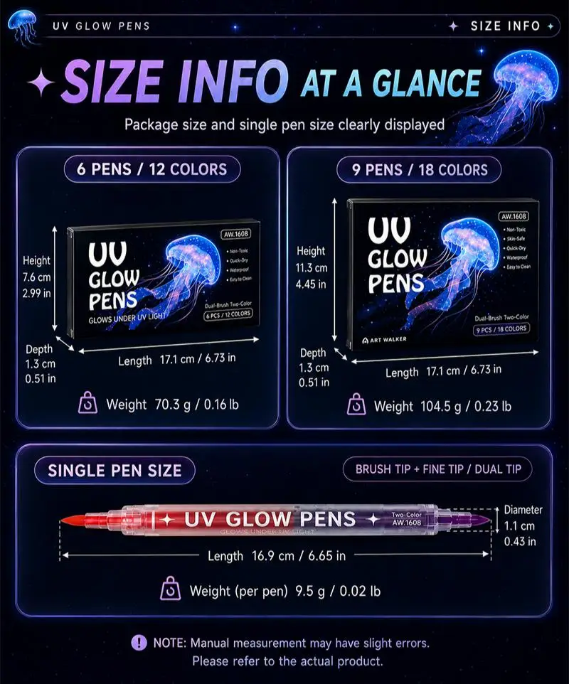12-18 Farben UV-Doppelspitzen-Leuchtmarker Schwarzlicht-Reaktive Stifte Ungiftige Abwaschbare Körperkunst DIY-Handwerk Fluoreszierende Textmarker – Detail 9