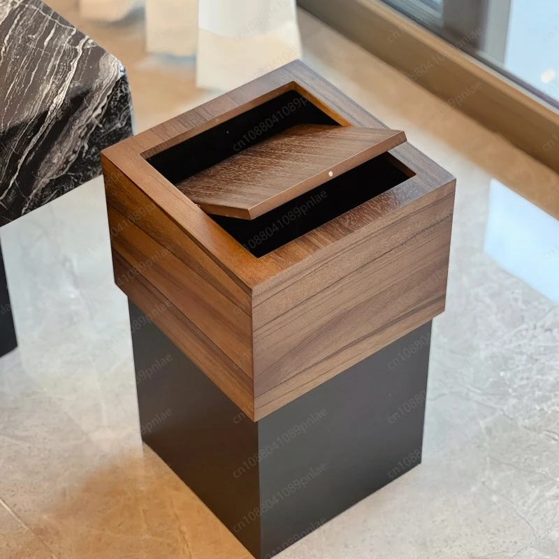 Luxury Wooden Trash Can with Lid Creative Design for Living Room Bedroom Hotel Home