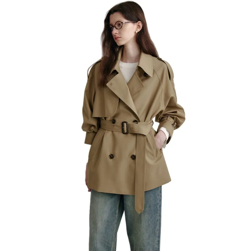 

Women's Trench Coat, Mid-length, Double Breasted, Solid, Spring And Autumn, Show Slim And Petite