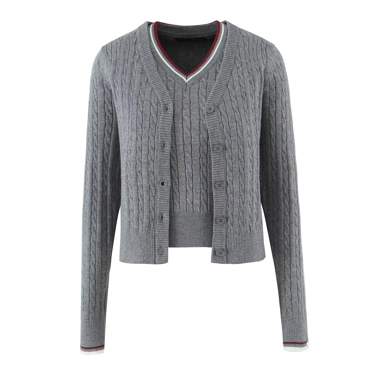 

Вязаный кардиган American Academy с v-образным вырезом и жареным тестом, контрастные манжеты, винтажный тонкий короткий свитер на пуговицах