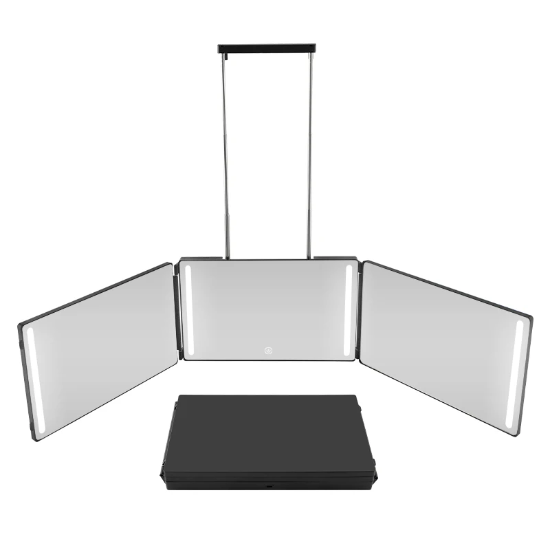 Hair Cutting Mirror with Bright LEDs, Portable Folding Trifold Vanity Mirror for Makeup and Hair Styling at Home or Salon