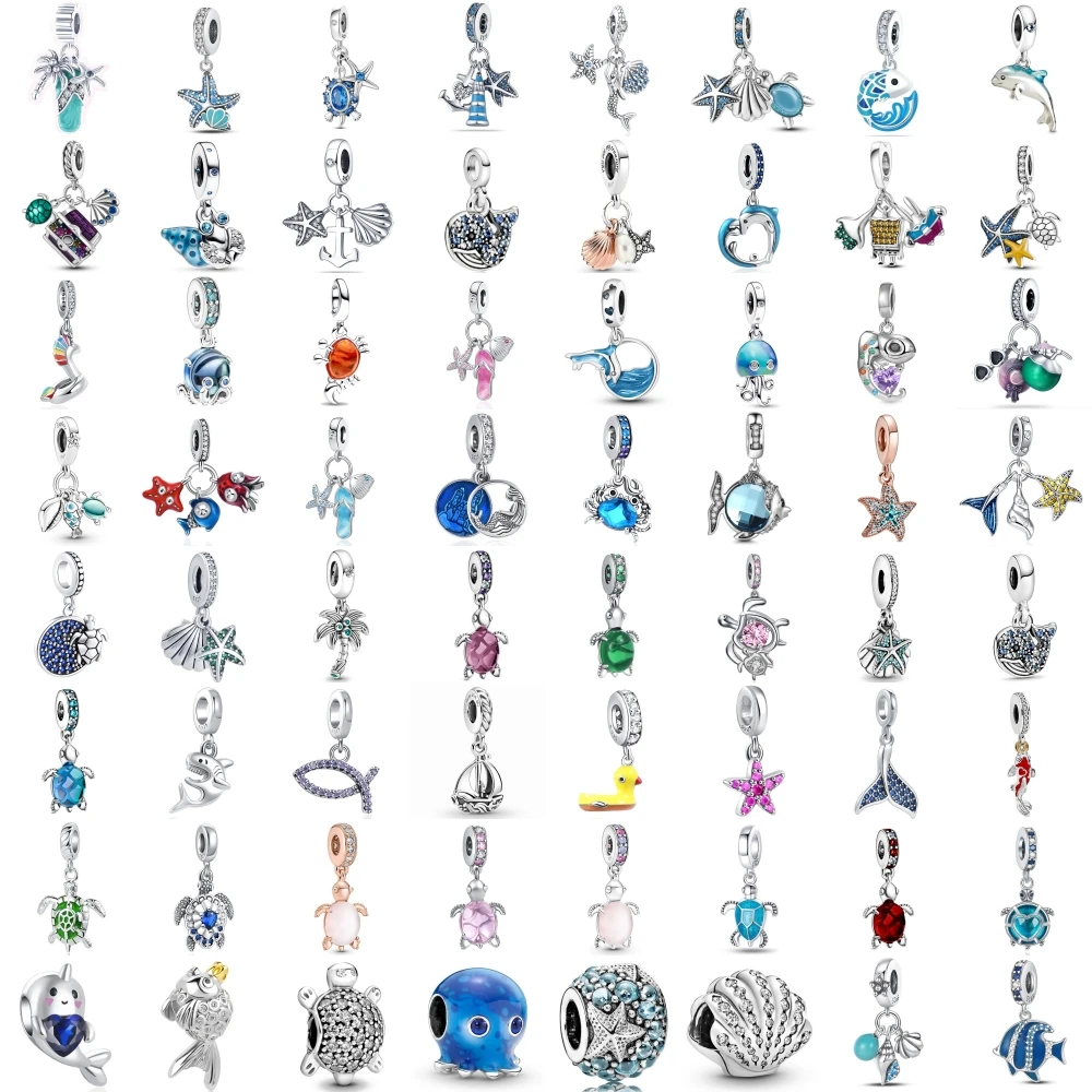 Accesorios de joyería DIY de plata 925, tortuga marina, Coco, estrella de mar, cangrejo, Caracol de mar, delfín, abalorio compatible con pulsera Original, baratija 2025