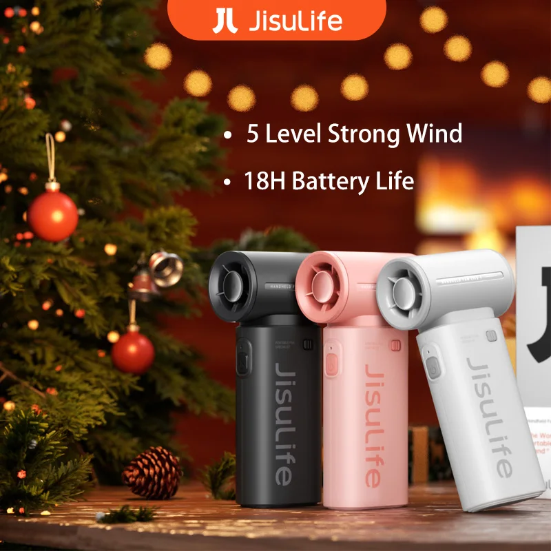 JISULIFE Handheld Turbo Fan,Super Strong Wind,5 Speeds,Long Battery Life,5000mAh,USB Rechargeable,Multipurpose Pocket fan 