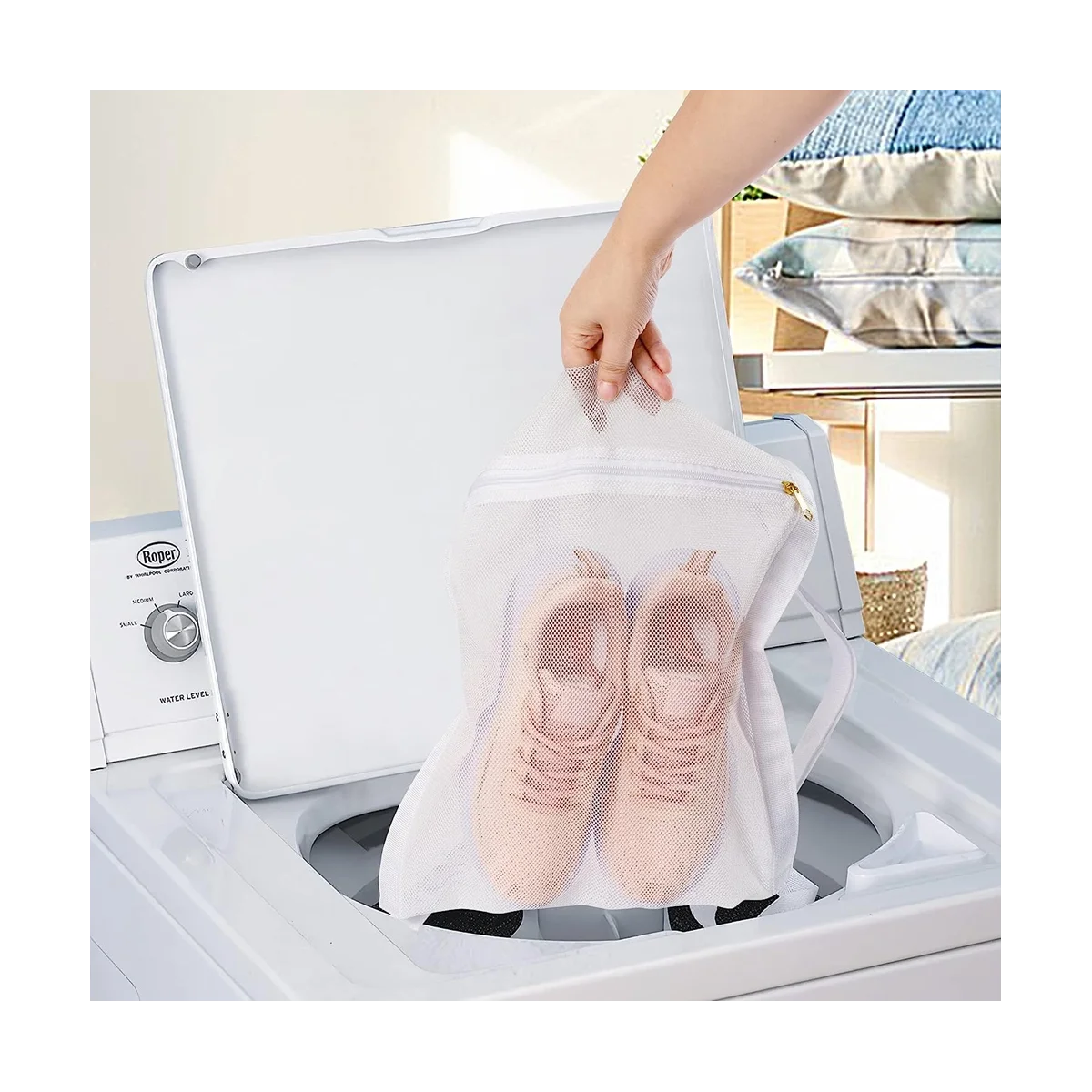 A09G-3 pièces sac en filet de lavage et de séchage de baskets pour sèche-linge, sacs en maille de combé de miel avec fermeture éclair et sangle pour chaussures, outil de sac réutilisé pour le linge