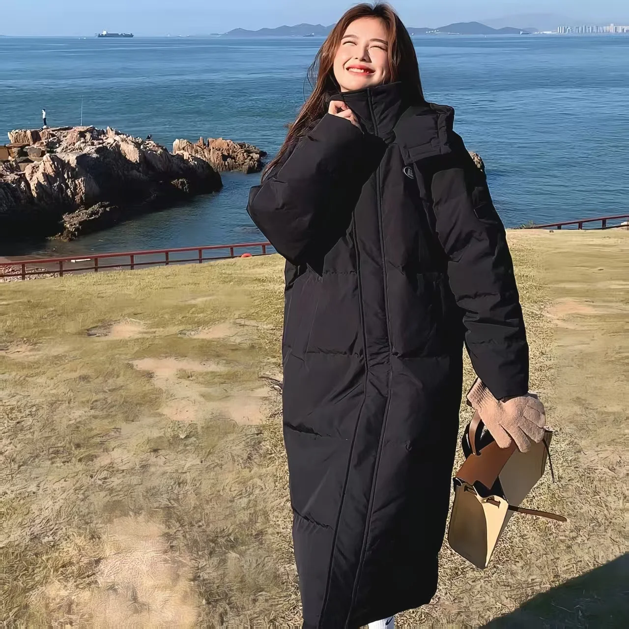 Chaqueta larga y gruesa de algodón para mujer, abrigo con capucha, ropa femenina, Corea, suelta, cremallera, nuevo, invierno, 2025