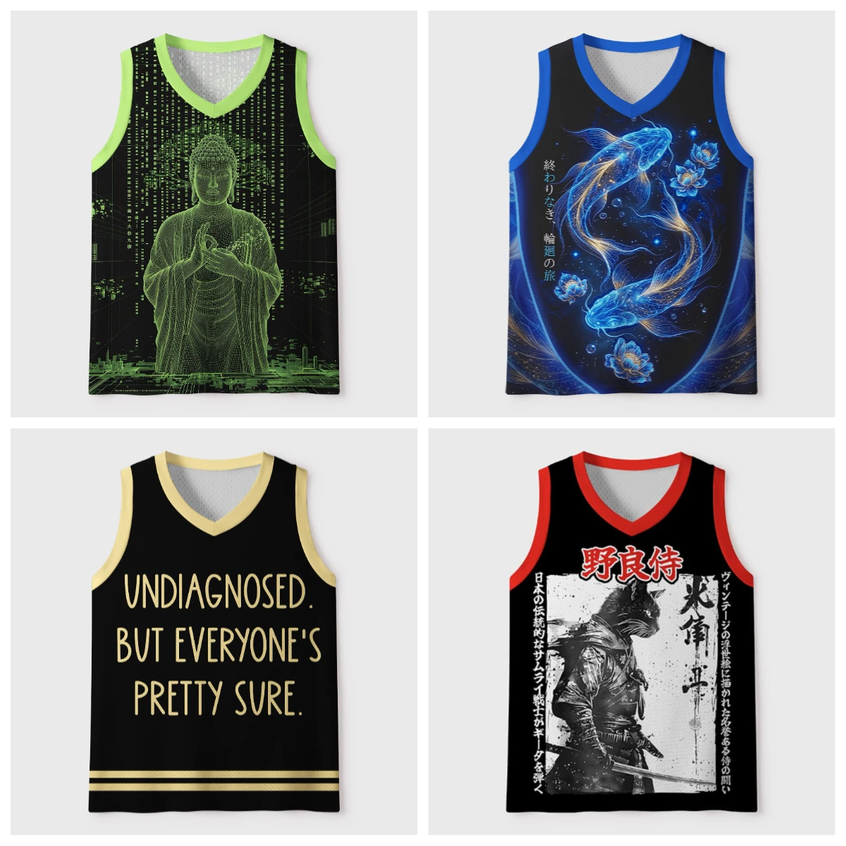 2026 new V-neck mesh basketball sports vest, Japanese ukiyo-e animal print sleeveless fitness muscle breathable sports jersey