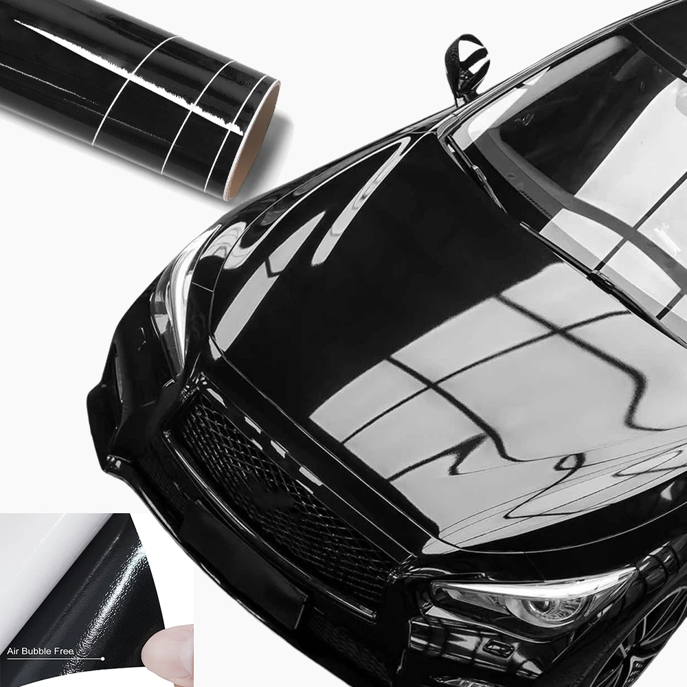 

Glossy Black Vinyl Wrap Film Car Wrapping Decal Roll Bubble Free Air Release Vehicle Motocycle Sticker DIY Adhesive Accessories