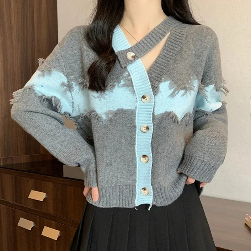 

Korean Vintage Tassel Splicing Knitted Cardigan Women Sweater Winter Female Sweaters Cardigans Casual Lazy Warm Knitwears 29854