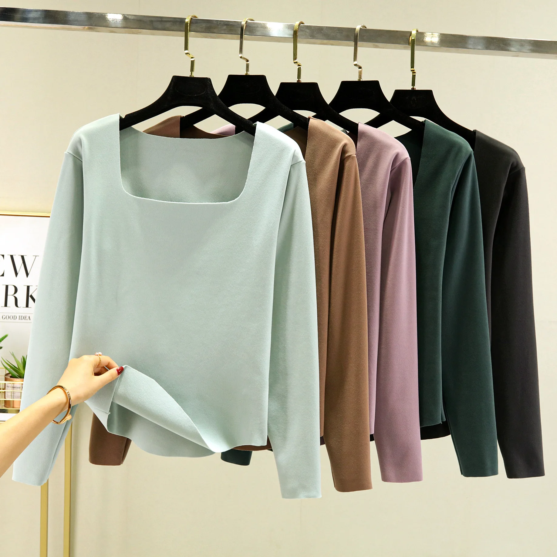 Dralon Warm bottoming T-shirt Seamless Thermal Underwear Tops Square Collar Fleece self-heating Tshirts Women's Intimates