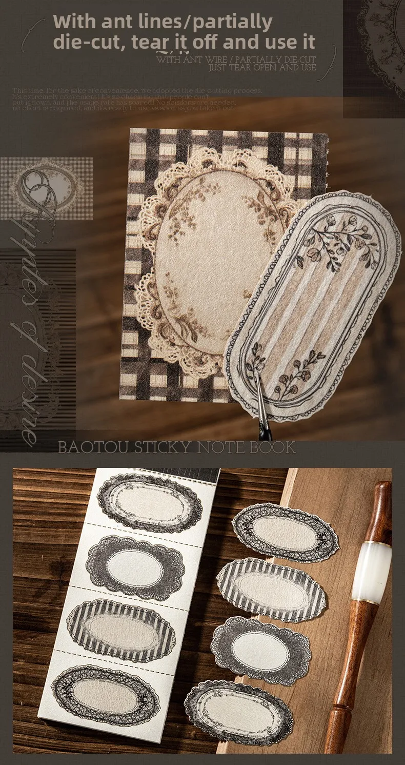 1er-Pack/2er-Pack Vintage-Stanzmuster-Kollagen-Notizen, florale Serie, Notizbuch mit Einband, 6 Stile, 20 Blatt – Detail 7