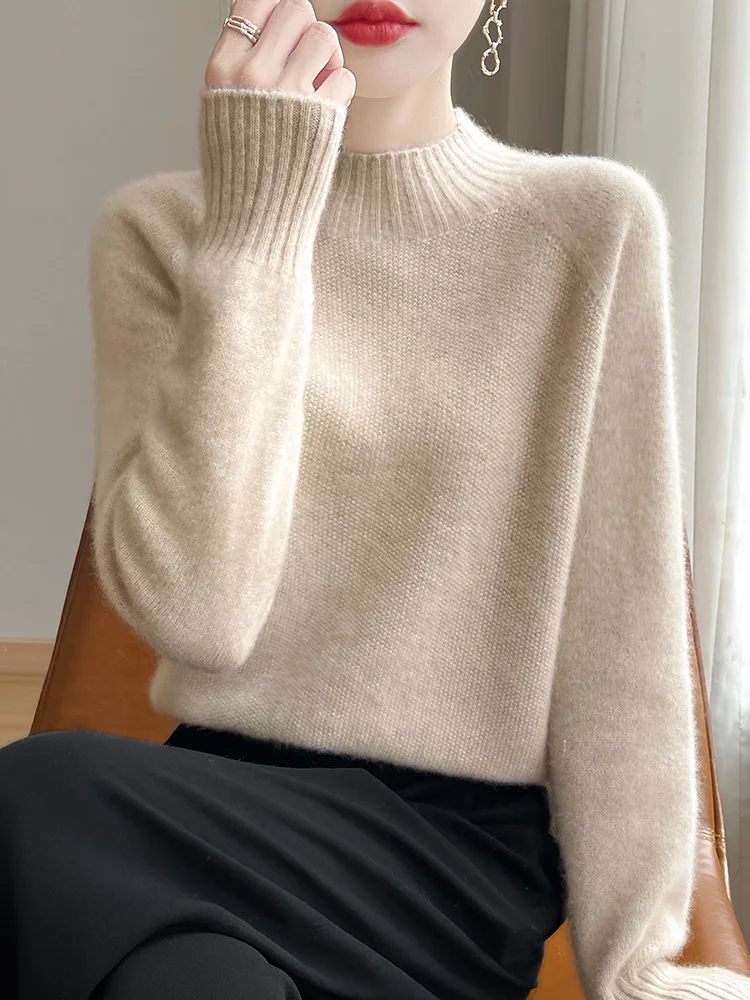 

00% чистая шерсть, вязаный высокий свитер, женский осенне-зимний свободный свитер Sl Base irt, удобная внутренняя одежда