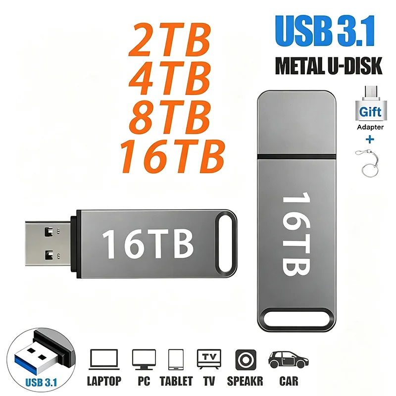 16TB Pen Drive USB 3.2 Flash Drive High-Speed Pen Drive Metal USB Memory For Computer Storage Devices 8TB 4TB Car Music Adapter