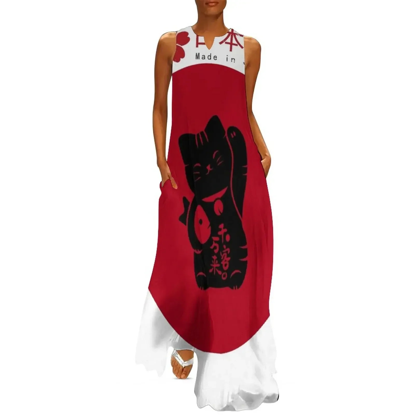 

japanese neko gato cat Long Dress Beachwear cute dress dress women elegant luxury