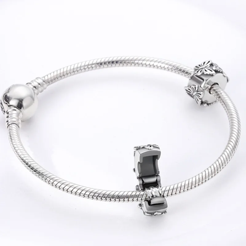 

925 Sterling Silver Butterfly Fluttering Fixed Clip Charms Bead Fit Original Bracelet DIY Women Exquisite Birthday Jewelry Gifts