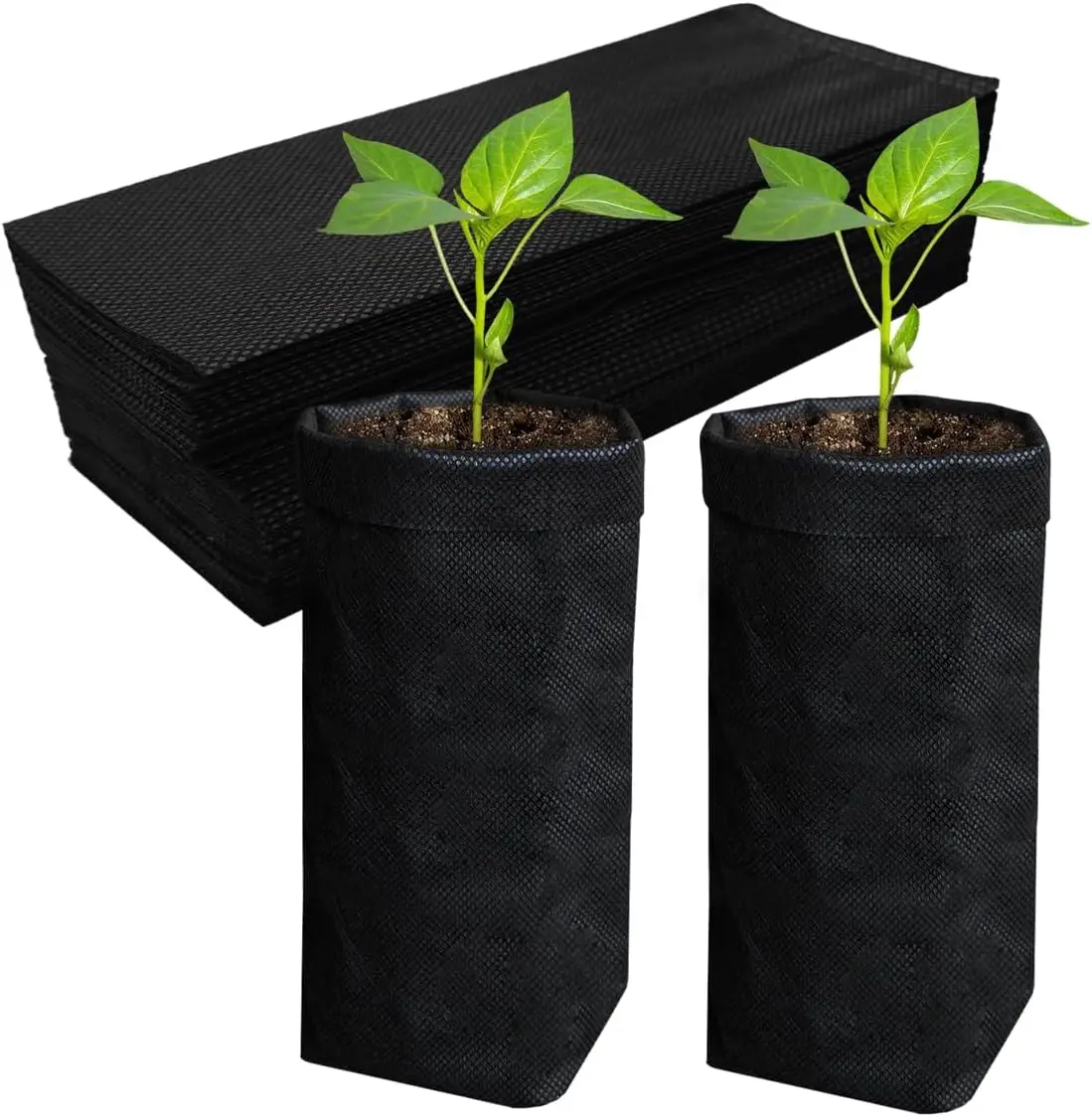 50 Pcs 13.5" Deep Nursery Grow Bags, Non-Woven Fabric Pots for Deep Rooted Plants, Vegetables, Flowers, Seedlings, Black