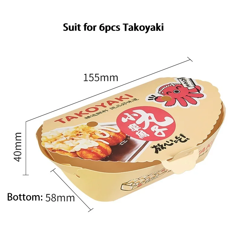 100pcs Octopus Ball Packaging Box Japanese Street Food Takoyaki Disposable Takeaway Snack Packing Paper Container