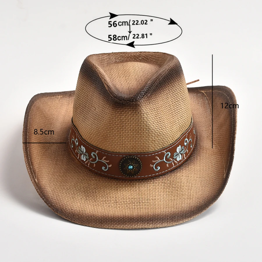 New Weaving Straw Hat Western Cowboy Hat Spring Summer Vintage Panama Sun Hats Elegant Cowgirl Jazz Cap Sombrero Hombre