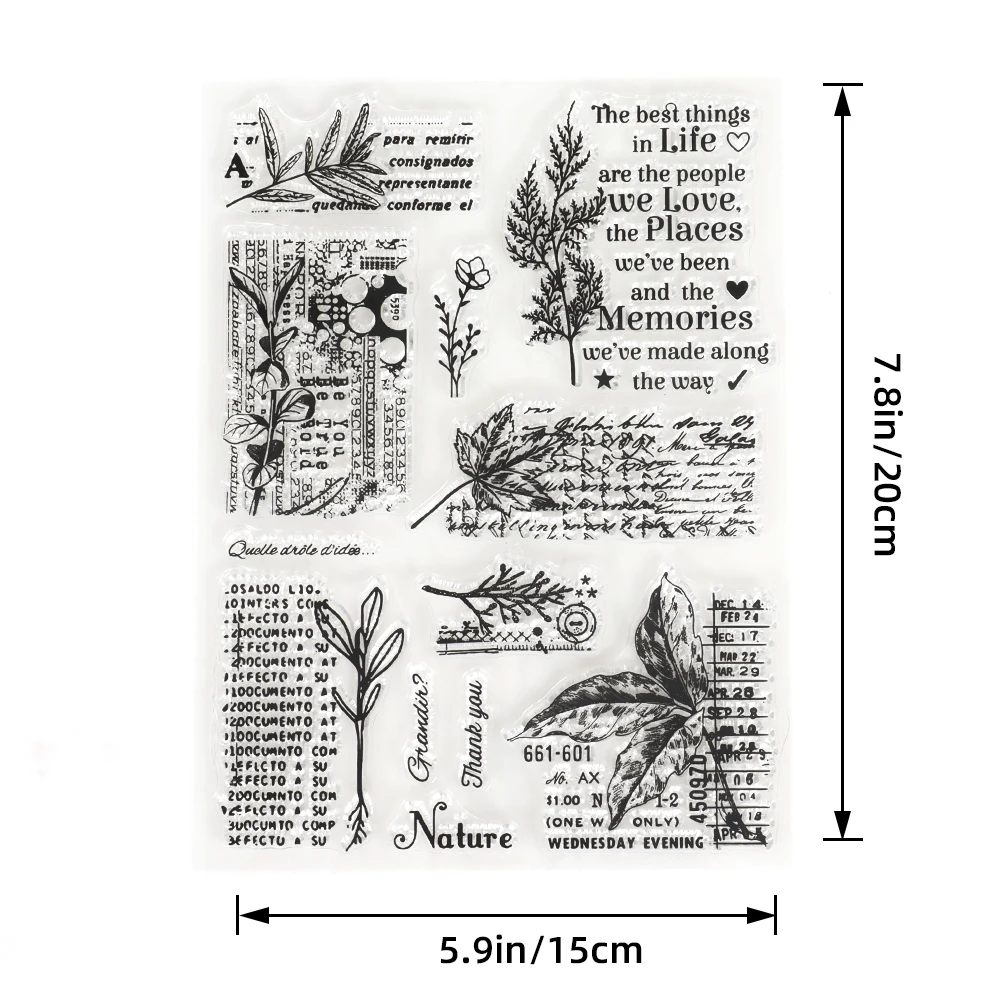 Leaf/Text Background Silicone Transparent Seal Stamps Decoration Scrapbooking Vintage Clear Stamp Planner Junk Journal Supplies