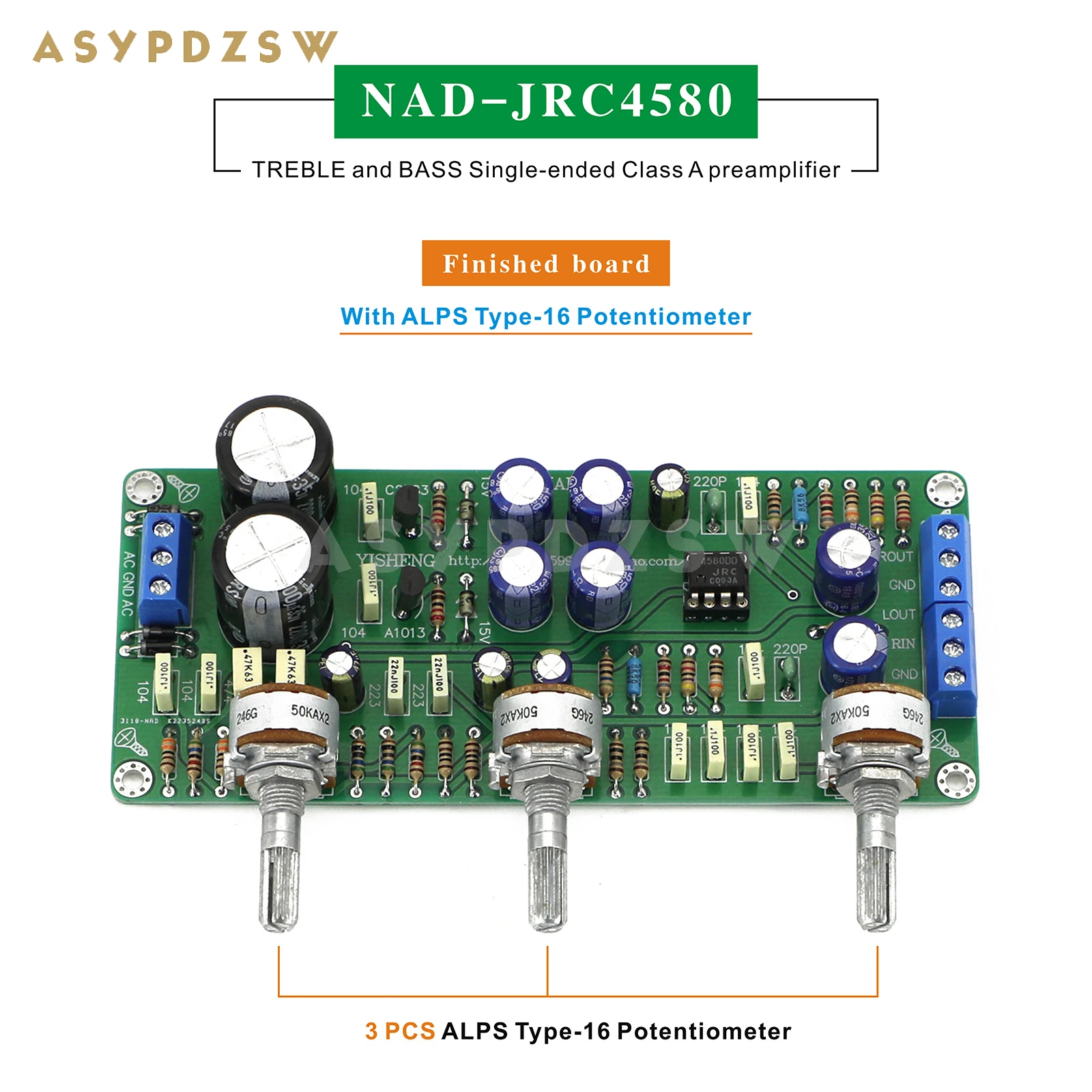 NAD-JRC4580 TREBLE and BASS Single-ended Class A preamplifier Base on NAD circuit PCB/DIY Kit/Finished board