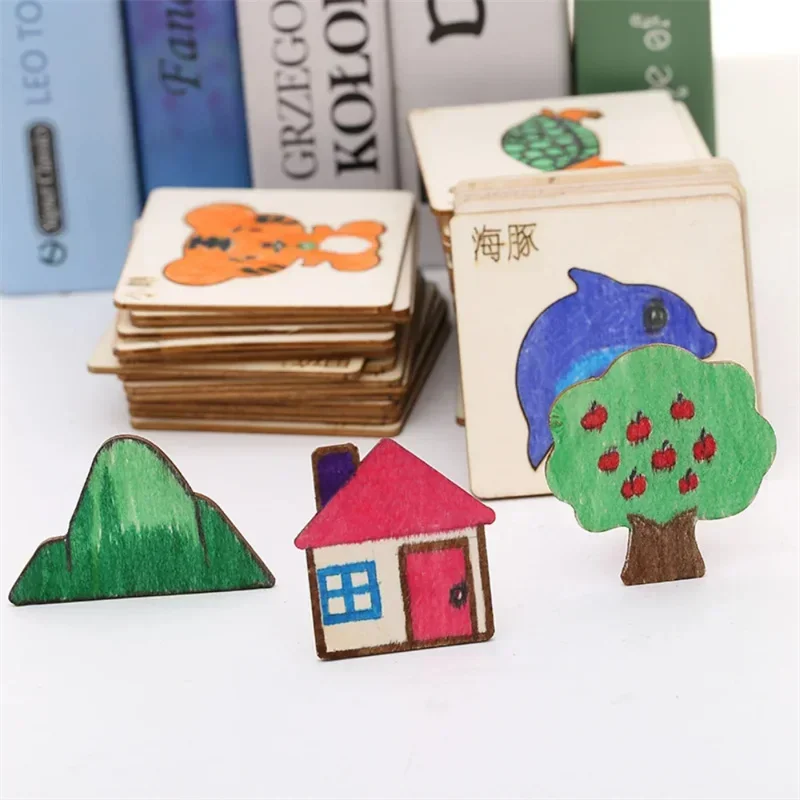 20PCS Wooden Drawing Templates DIY Painting Stencils Jigsaw Puzzles Montessori Educational Toys for Kids Painting Accessories