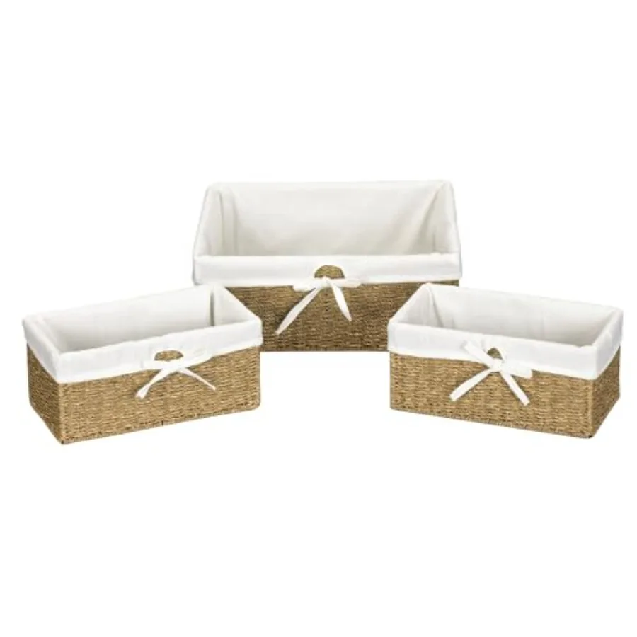 

ML-5611 Set of Three Woven Wicker Storage Baskets with Removable Liners Natural, Brown