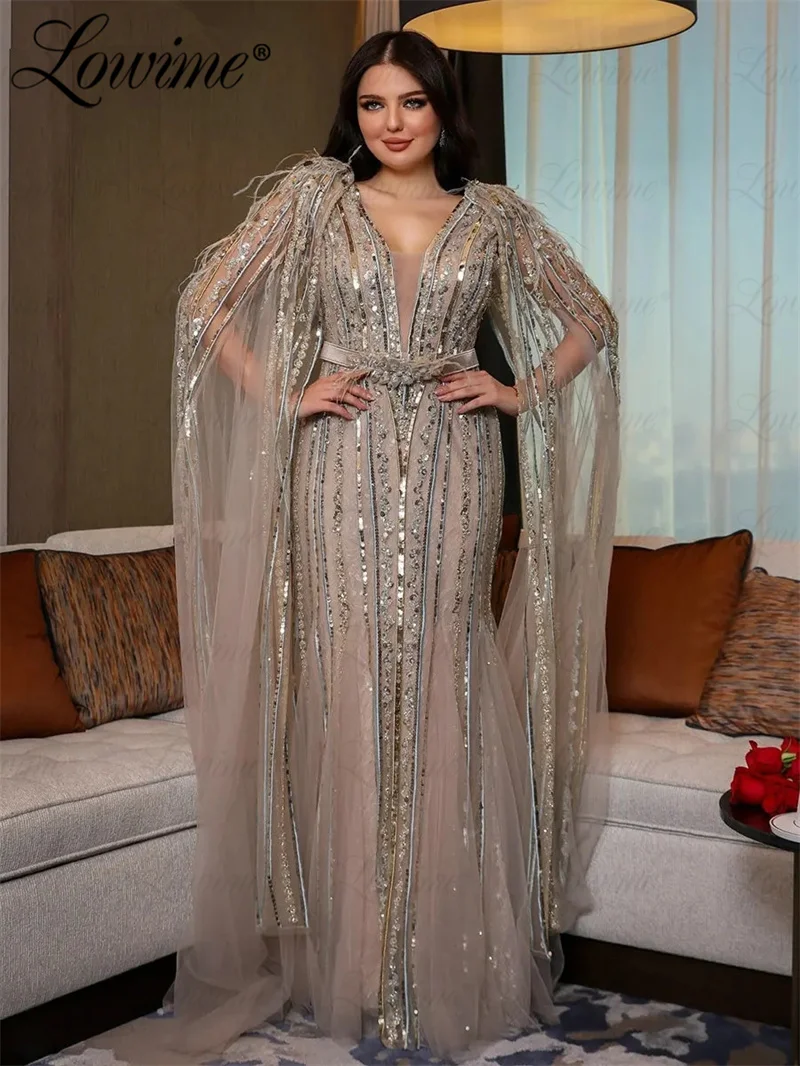 Muslim Dubai Design Formal Evening Dresses Plus Size Mermaid Cape Sleeve Long Vestido De Fiesta Party Gowns Celebrity Prom Dress