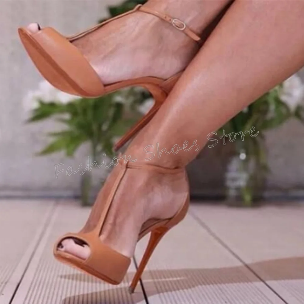 

Brown Peep Toe Ankle Buckle Sandals Stilettos High Heels High Heel Shoes for Women Fashion Heels 2025 New Zapatos Para Mujere