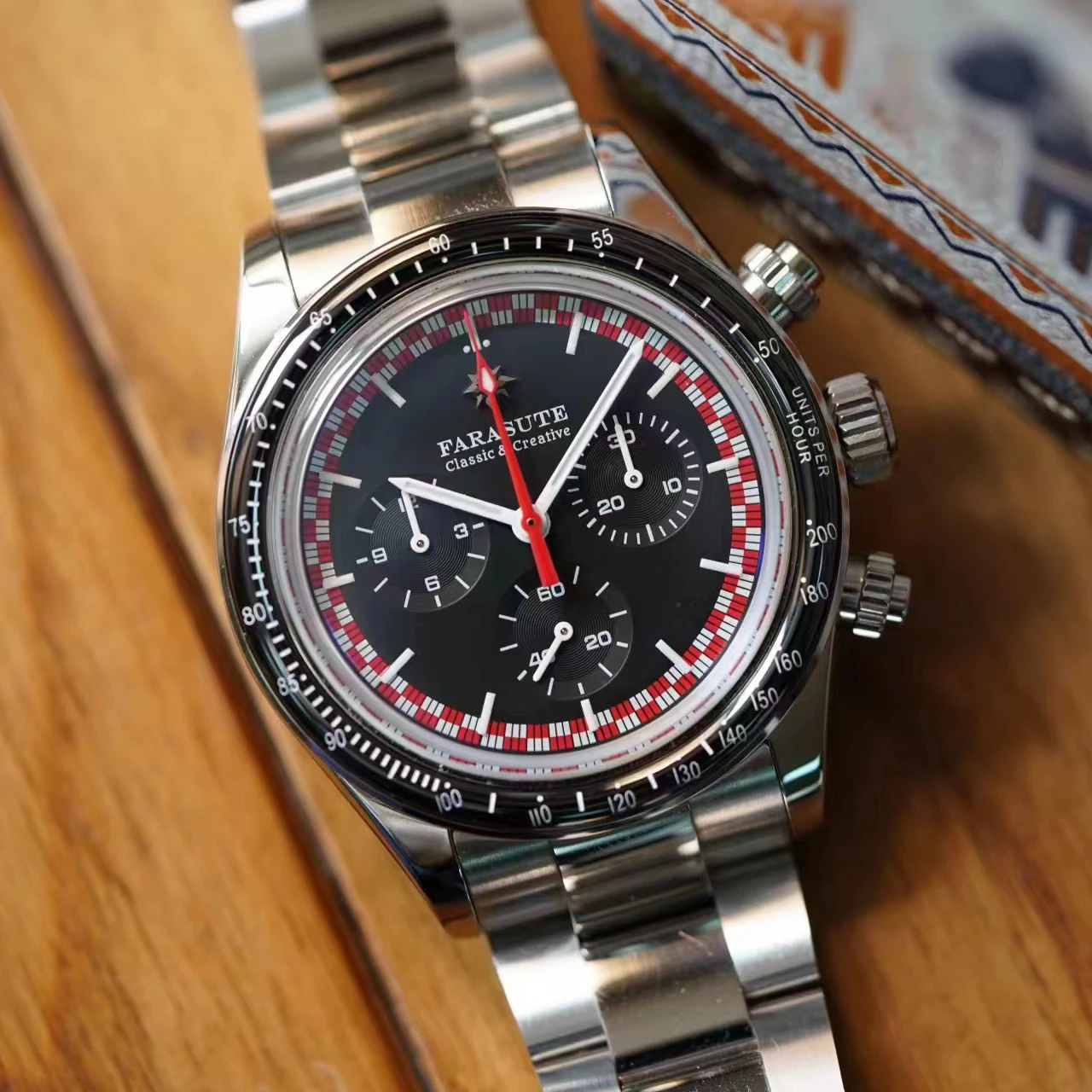 FARASUTE Men Automatic Watch 39mm Luxury Chronograph Mechanical Wristwatch Sapphire Bezel 10ATM Dandong 4801 Triple Windows
