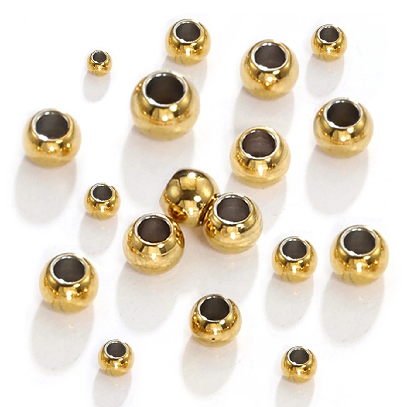 100pcs 2-8mm Stainless Steel Gold Color Spacer Beads Charm Loose Bead DIY Bracelets Necklace Beads for Jewelry Making Charms