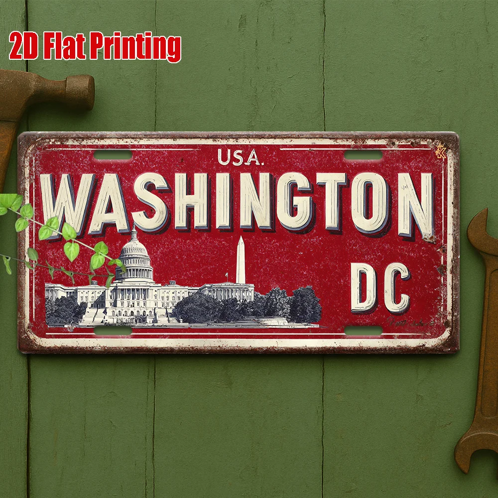2D Flat Vintage  Metal Sign Washington DC Aluminum Sign for Office Decor, History Wall, Study Room