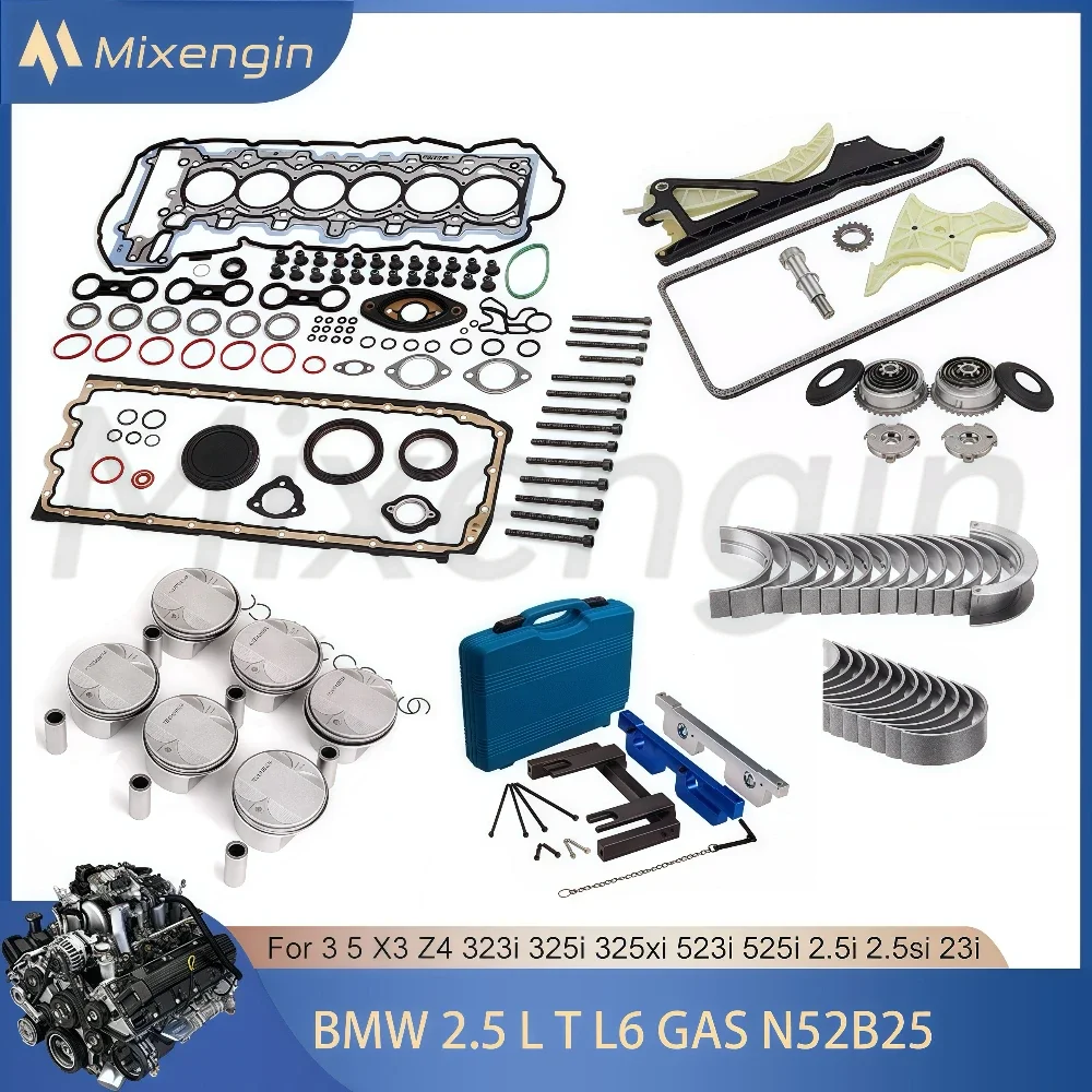 Engine Parts Head Gasket Set Timing chain VVT & tool Kit & Bearing & Pistons rings For BMW 2.5 L T L6 GAS N52B25 3 5 X3 Z4 04-15