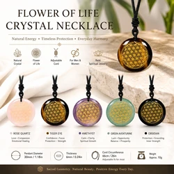 Natural Crystal Rose Quartz Carved Flower Of Life Pendants Reiki Esoteric Spiritual Auspicious Necklaces For Men Women Jewelry