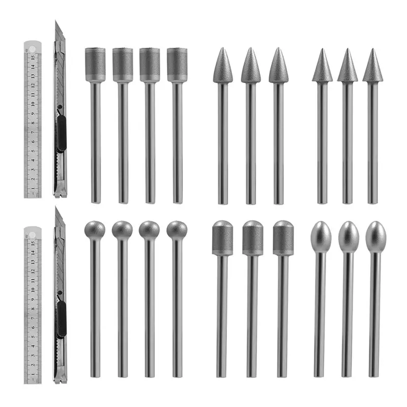 

For Hobbyists, Diyers, Craftsmen- 24PCS Bit, Gemstone, Stone Carving, Grinding& Polishing Tools For Fine Sand Work-[33A Tvdae]