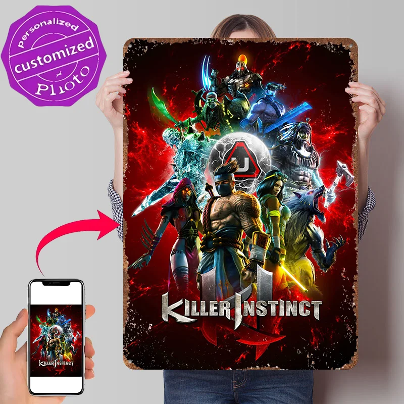 Póster con Textura Impresa en 3D del Juego Killer Instinct, Arte de Pared Personalizado, Letreros Metálicos Retro para Decoración de Salas de Juego en Casa