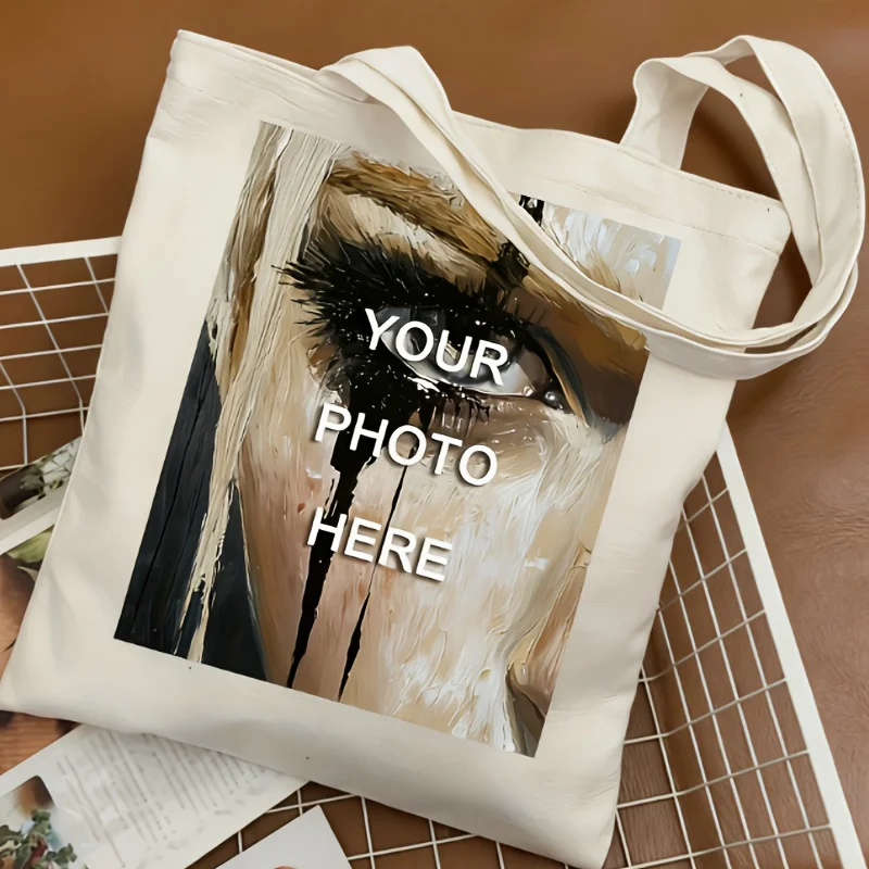 Personalized Custom Canvas Tote Bag Custom Photo Artwork or Logo Durable Reusable for Shopping Travel Daily Use Fashion Bags