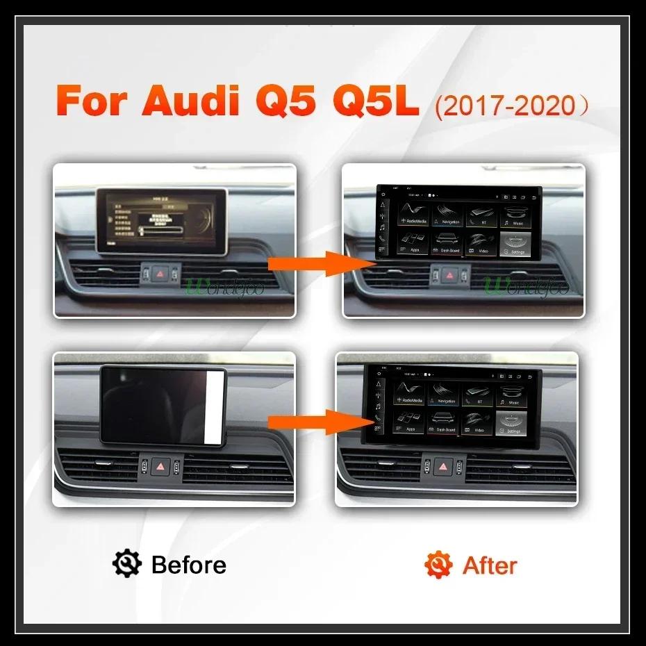 1920*720P Car Radio Wireless Carplay Android 14 Auto stereo  12.5'' Screen For Audi Q5 2017-2020 Bluetooth GPS Multimedia 4G LTE