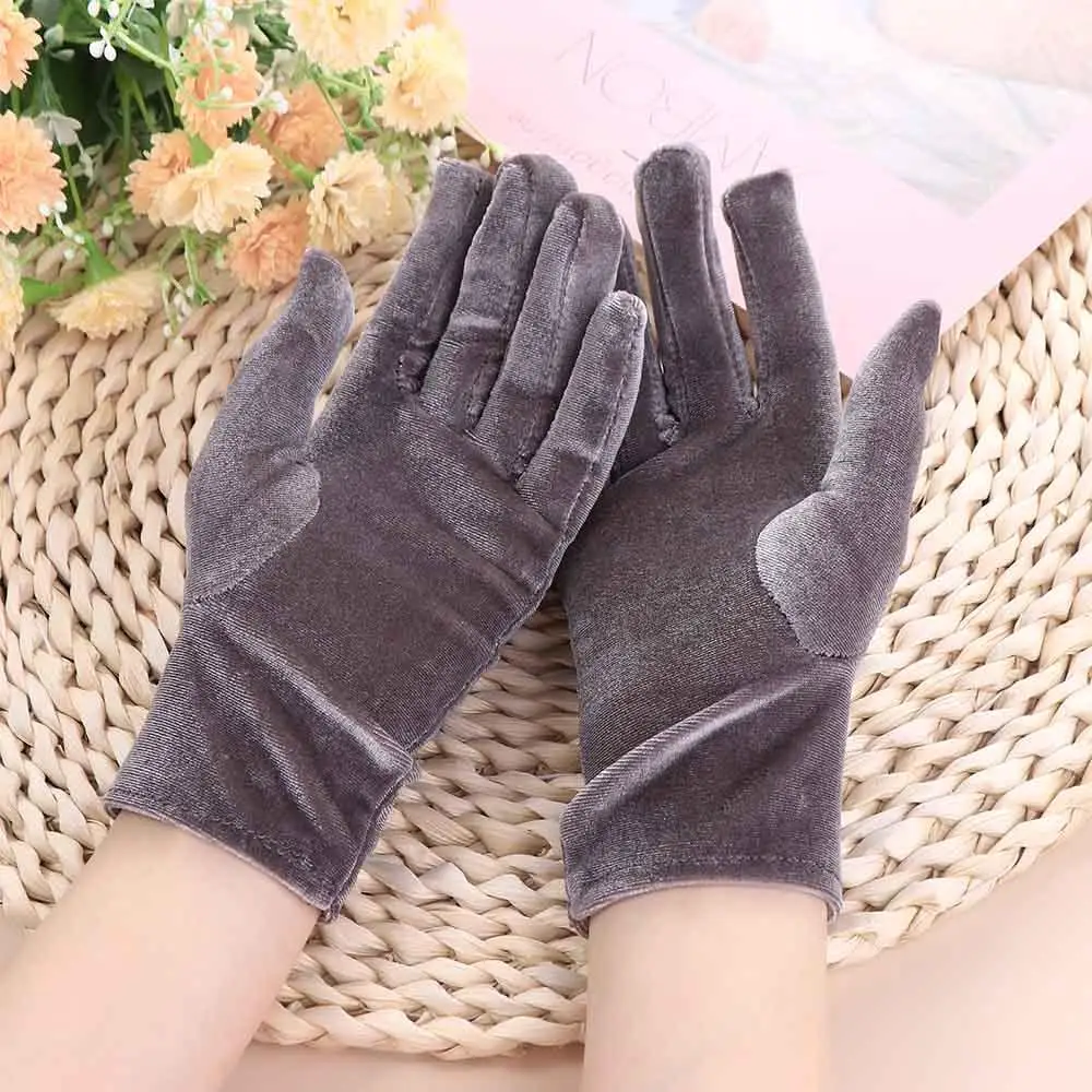 Gants de cyclisme en velours doré pour femme, mitaines de conduite, doigt complet, élastique, chaud, fête, automne, hiver