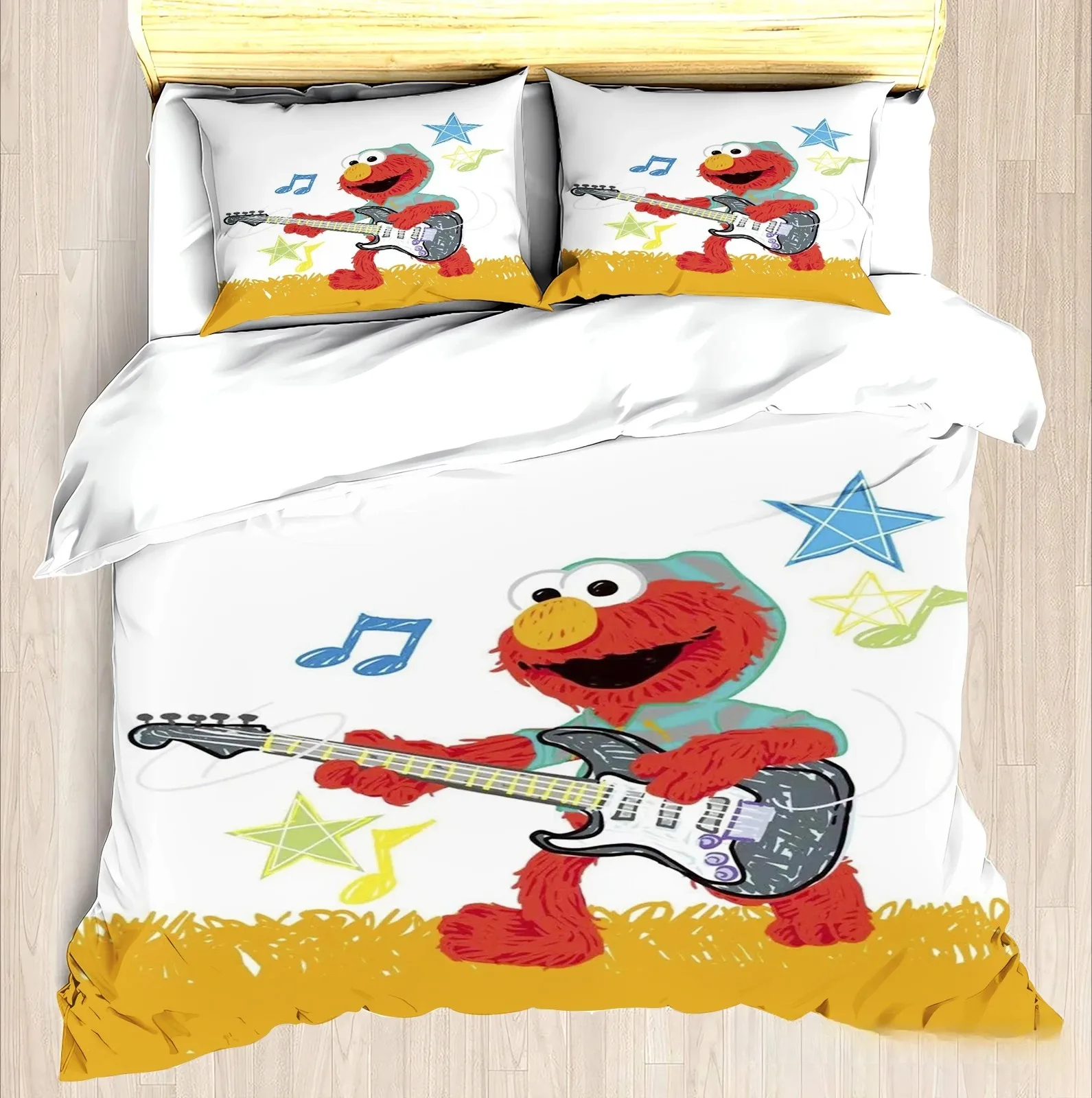 Sesame S-Street Bed Sheets Set for boys/girls Anime bedding set for home decor bedroom king size bedding