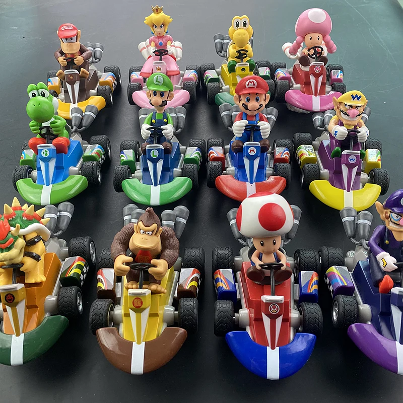 

12pcs/set new Super Mario Series Karting Mario Bros Luigi Yoshi Donkey Kong Action Figure Toys Pull Back Car Kids Gifts hot