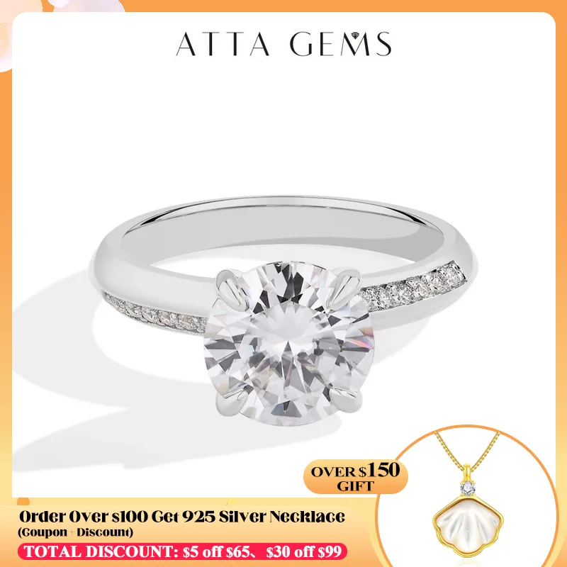 

ATTAGEMS 2024 Round Cut 3CT Moissanite Ring for Women Pass Diamond Test 925 Sterling Silver Engagement Wedding Solitaire Jewelry