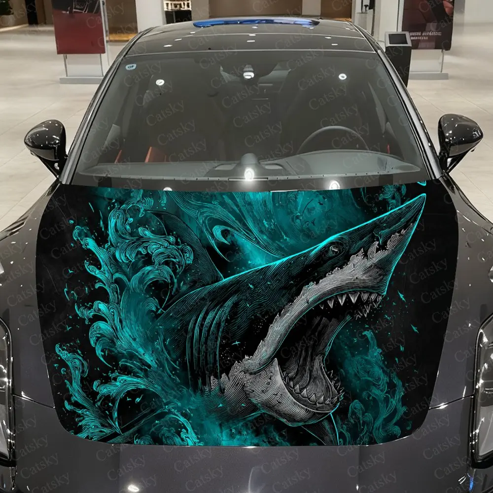 

Виниловая пленка для автомобиля Cyan Flame Fury Shark, водонепроницаемая наклейка на капот автомобиля из ПВХ, самоклеящиеся устойчивые к царапинам наклейки