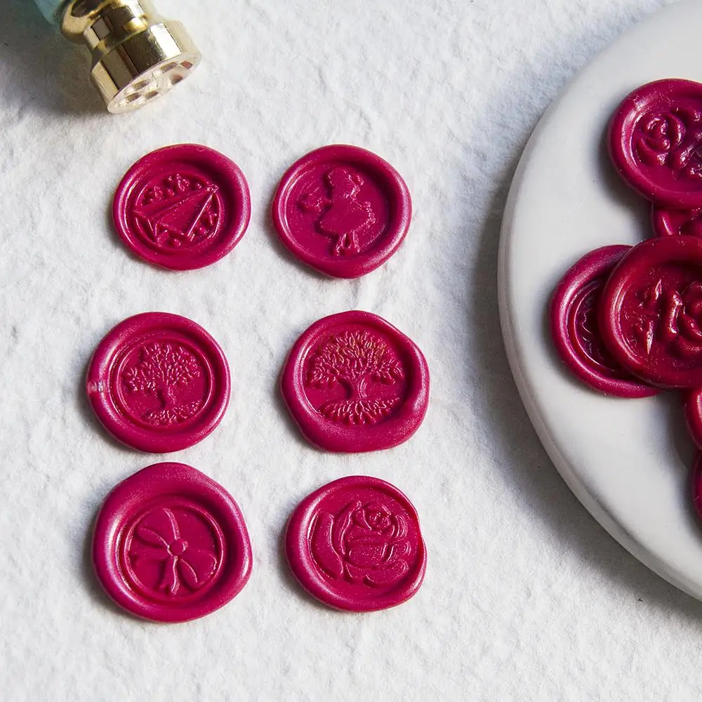 MINI 3D Embossed Wax Stamp 15mm 1.5cm Brass Head Fresh Logo Cherry Blossom/Rose/Rabbit/Footprint/Crown Seal Stamp With Handle