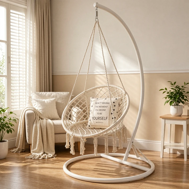 Cotton Rope Hanging Chair Hammock Tasseled Braided Nordic Style Large Comfortable Home Living Room Balcony Decor Daily 해먹 의자