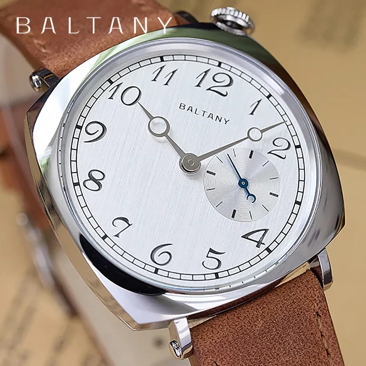 Baltany 1921 vd78 38mm clássico quadrado escudo relógio de quartzo masculino luxo safira aço inoxidável couro à prova dwaterproof água 5bar relógio rel