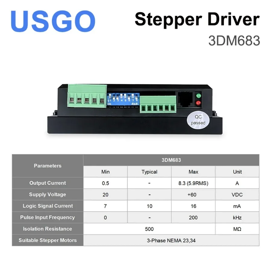 

USGO Leadshine 3DM683 3 Phase Stepper Motor Driver 20-60 VDC Input Voltage and Max 8.3A Output Current Stepper Drive