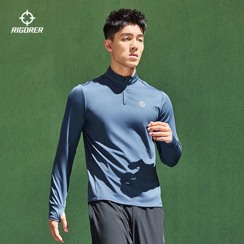 RIGORER Sports Quick-drying Clothes Men Fleece-lined Running Long-sleeved T-shirt Training Half-Zipper Slim-Fit Sweatshirt