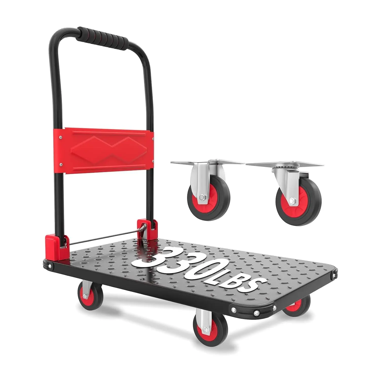 

Heavy Duty Foldable Push Cart with 360° Wheels, Supports 330lbs for Moving & Household Tasks